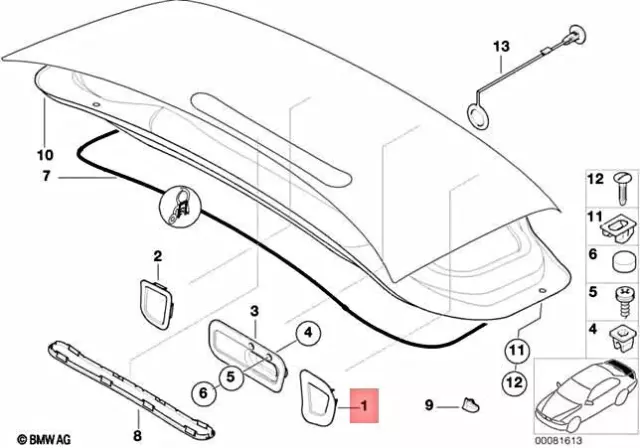 Genuine BMW Z3 M Z3 1.8 1.9 2.5 2.8 M3.2 Left Inner Trunk Lid Cover 51498399313