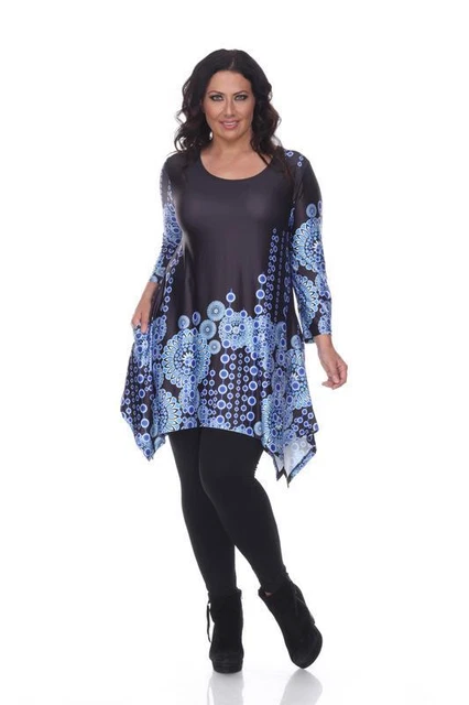 White Mark PS1301-26 1X Plus Size Rella Tunic 26, Black - Extra Large