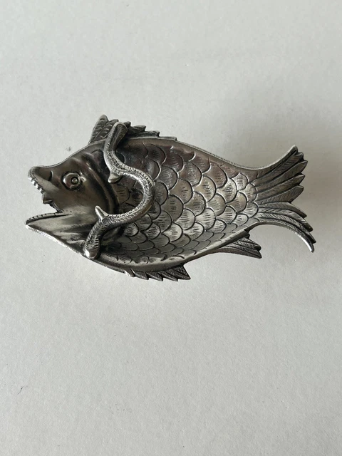 Broche Ancienne Poisson En Argent Massif - Œil En Vermeil - Années 50 - Occasion Vintage