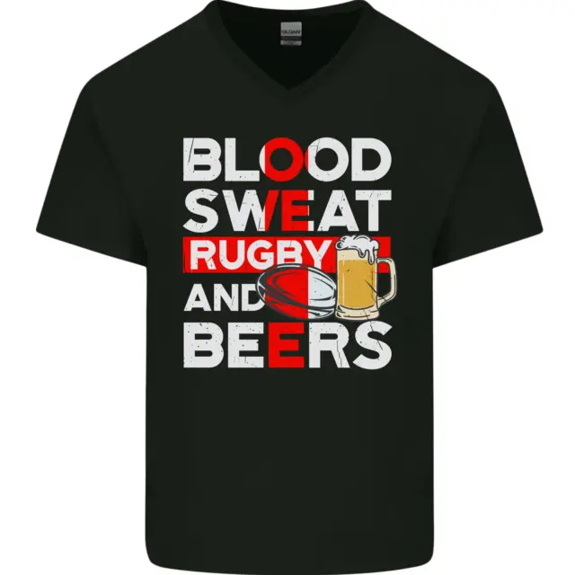 T-shirt da uomo Blood Sweat Rugby and Beers England divertente collo a V cotone