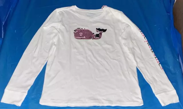 Vineyard Vines Girls Flip Sequin Whale Long-Sleeve Tee Sz L (14) NWT