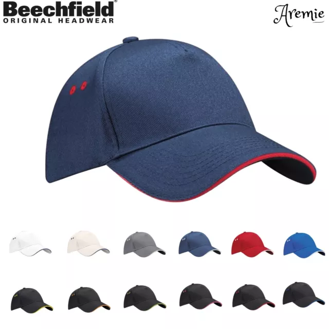 Beechfield Adjustable Unisex Baseball Cap Contrast Colour Sandwich Peak Hat