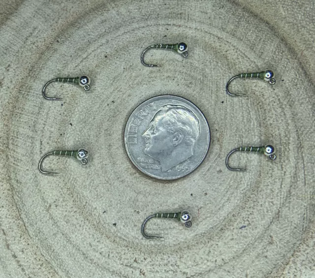 1/2 Dozen or (6) Olive Micro Zebra Midge Jig Flies     Size 18     Euronymph