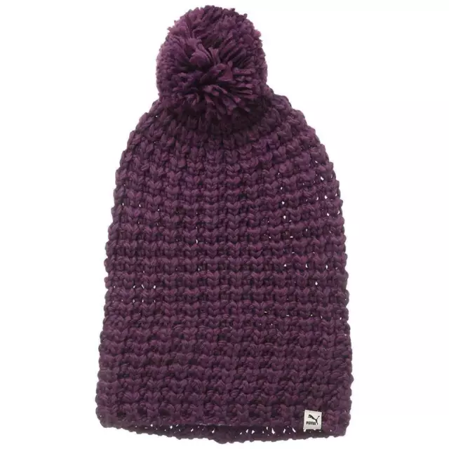 Cappello Puma Donna Pom Beanie Viola Elegante Maglia Grossa Bobble Moda Inverno