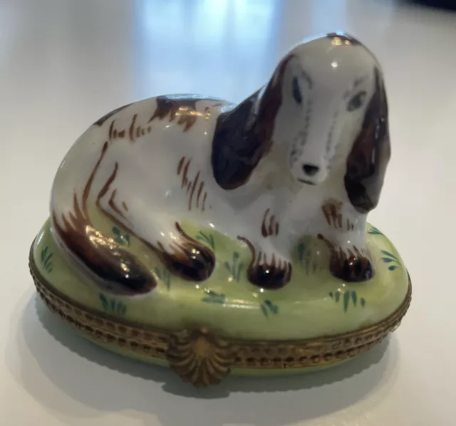 Tiffany  & Co. Limoges French Hand Painted Spaniel Trinket  Box 3"