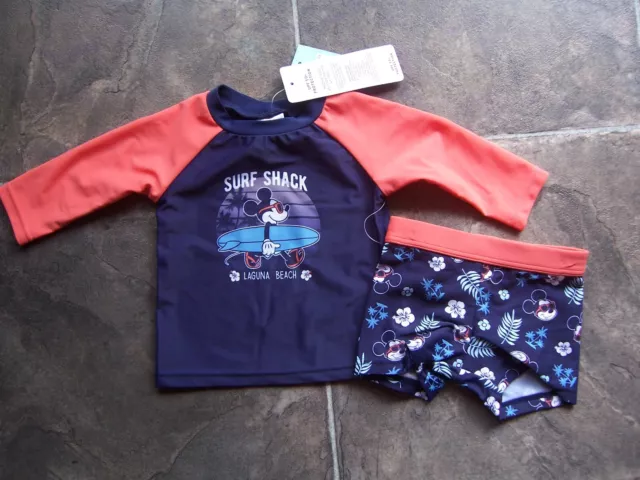 BNWT Baby Boy's Mickey Long Sleeve Rashie Rash Vest & Swim Pants Set Size 000