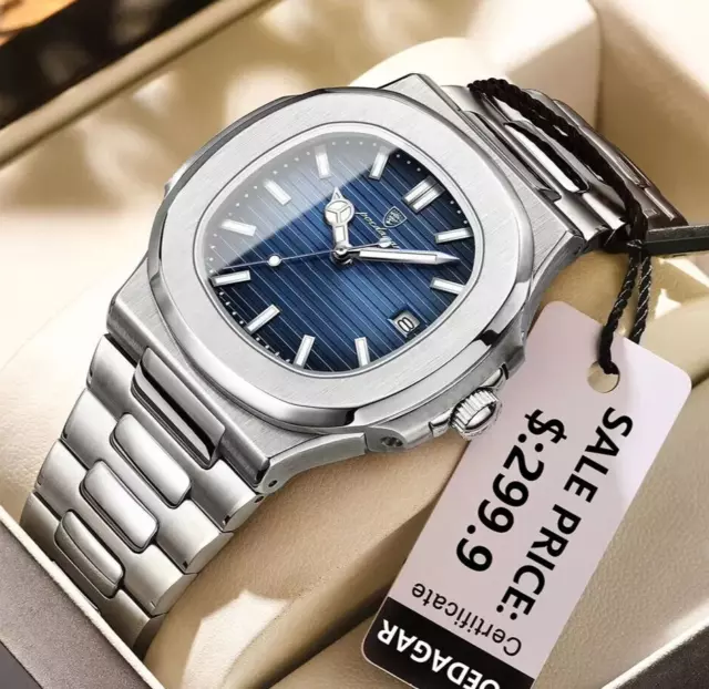 Herren Armbanduhr mit Datum Herrenuhr Stahl Leuchtzeiger Luxusuhr + Uhrenbox