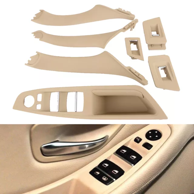 7pcs LHD Door Handle Window Lift Switch Button Frame Panel Beige For BMW F10 F18