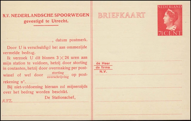 Postkarte P 231 Zudruck Spoorwegen: Model 1203, ungebraucht ** / MNH