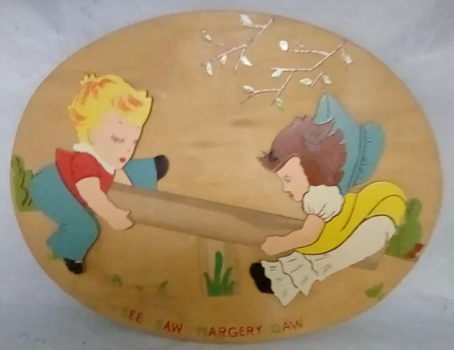 Vintage See Saw Margery Daw Nursery Wood Wall Hanging, Plaque, Mother Goose