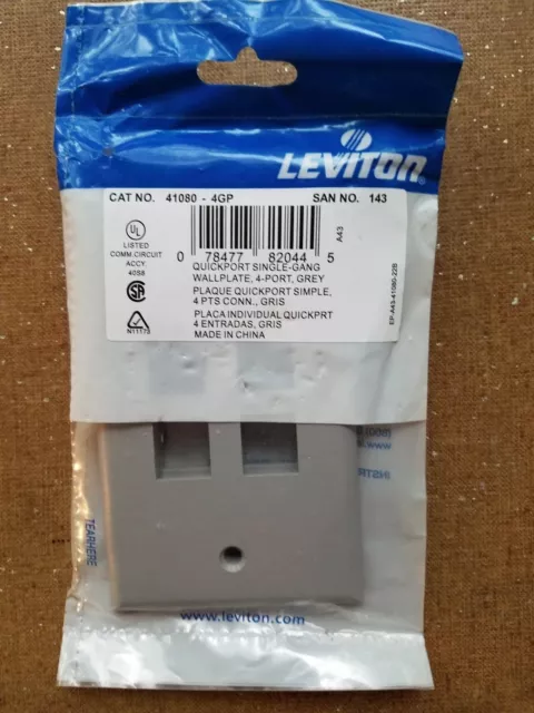 41080-4GP Leviton QuickPort Wallplate Single Gang 4-Port Gray - LOT OF 10