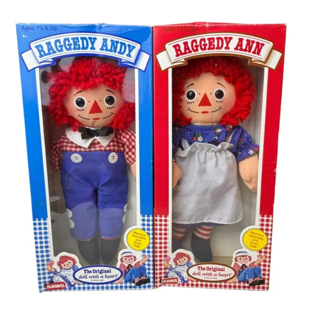 PLAYSKOOL 1989 Raggedy Ann Raggedy Andy 12” Dolls Set In Boxes
