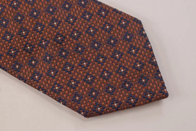 Ermenegildo Zegna NWT Neck Tie Orange Basketweave With Blue Flowers 100% Silk