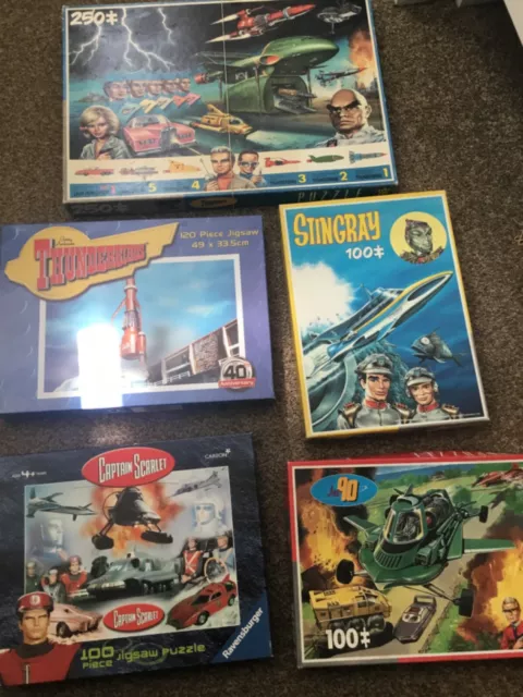 Thunderbirds, Joe 90, Stingray, Captain Scarlet. 5 Complete Vintage Jigsaws.