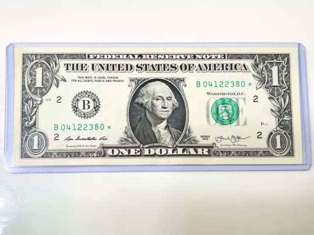 2013 (B) Series One Dollar Duplicate Serial Star Note NY Crisp $1 DC Print Error