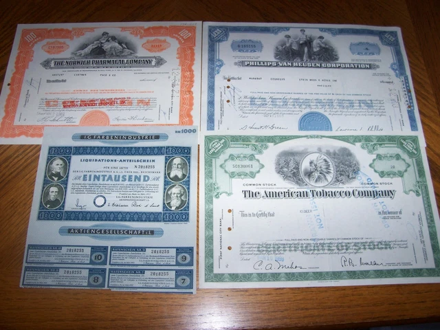 Lot of 4 Different Stock Certificates S25