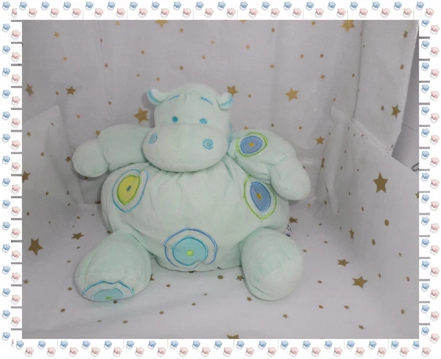 ⑧ - Doudou Peluche Boule Hippopotame Bleu Jaune Vert .. Ronds Hochet   MGM