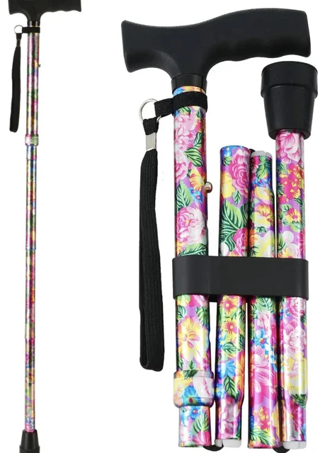 Bastón plegable para caminar, 5 niveles de altura ajustable bastón para mujer floral