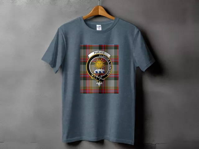 Purves Clan Tartan T-Shirt, Scottish Heritage Family Crest Tee