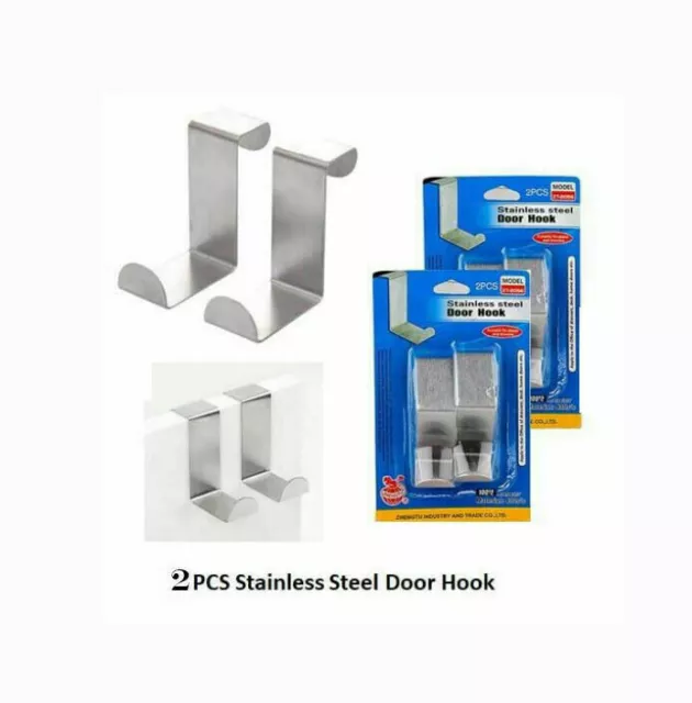 2PC over Door Hook Stainless Steel Reversible Cupboard Drawer Metal Hook Hanger