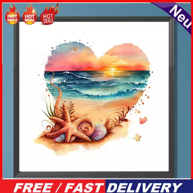 Paint By Numbers Kit On Canvas DIY Oil Art Heart Beach Picture Decor 40x40cm