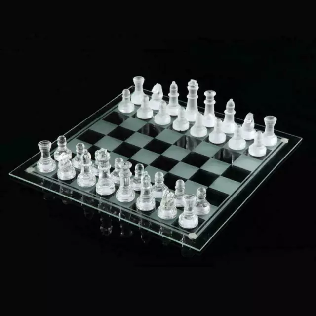 LARGE Glass Chess Set Crystal Frosted Traditional Classic Board Game 35x35