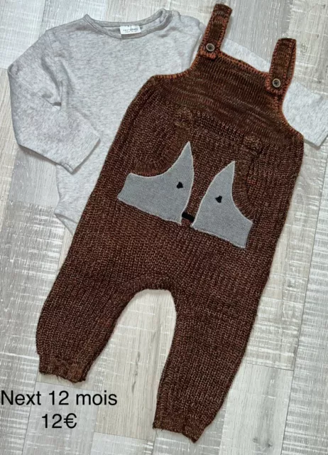 Ensemble Next Body + Salopette Renard Tricot bébé garcon 12 Mois TBE