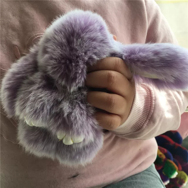 Lilac Purple Frost Real Rex Rabbit Fur Bunny Bag Charm Car Keychain Kids Gift