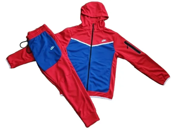 New Nike Fleece Sweat Suit Zip Up Hoodie & Joggers Men's Set Black/ Red 3XL