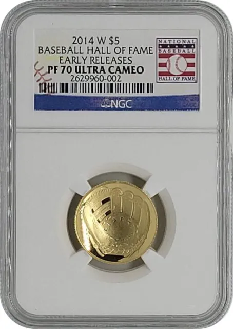 2014 W $5 Proof Gold Baseball Hall of fame NGC PF70 UC Early Release Label
