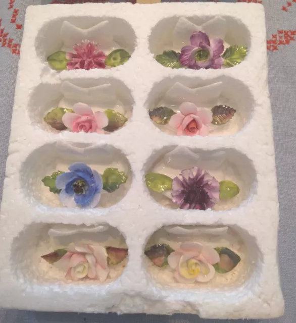 8 Vintage Coleport Fine Bone China Floral Place Card Holders, Made in England