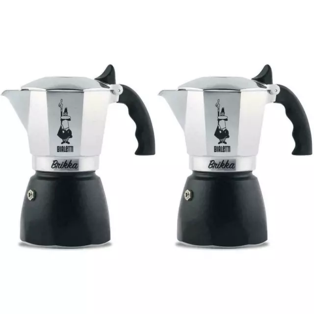 2 x Bialetti Brikka New Aluminium Espresso Maker - 4 Cup - Dispenses Creamy Head