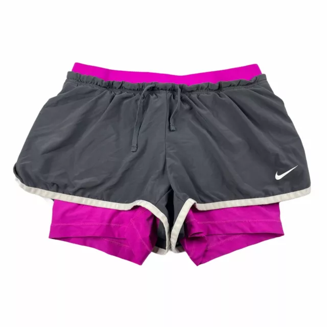 NIKE Dri-Fit Full Flex 2 In 1 Running Shorts Gray Purple Womens Size Small