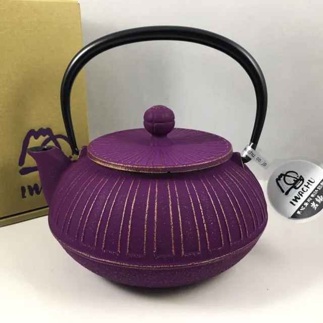 IWACHU Japanese Iron Tetsubin Teapot Gold Purple Chrysanthemum 22 oz. JAPAN MADE