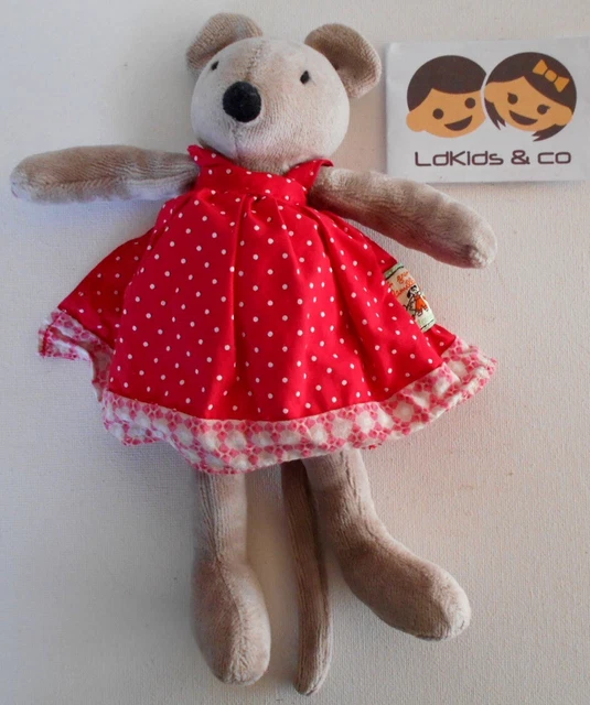 DOUDOU PELUCHE MOULIN ROTY SOURIS NINI LA GRANDE FAMILLE ROUGE POIS 22 cm - D674