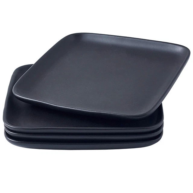 10 Inch Set Of 4, Heavy Duty Ceramic Dinner Plates, Elegant Matte Square Serving