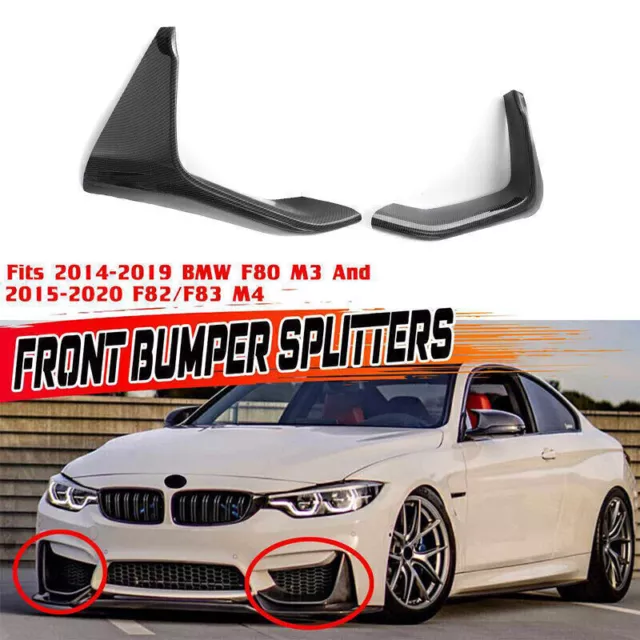 2 Pc Carbon Fiber Front Bumper Splitters Lip For 2015-2019 Bmw F80 M3 F82 F83 M4