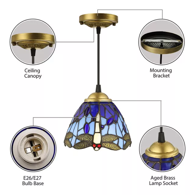 Stained Glass Tiffany Style Hanging Pendant Lamp Ceiling Light Dragonfly Pattern 3