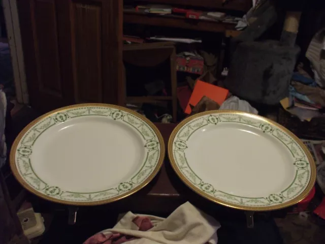 Rare - Pair Of Cetem Ware Plates - Green And Gold Pattern