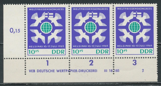 DDR 1965 Mi.-Nr. 1122 DV FN 2 (3er) Ecke Eckrand Druckvermerk postfrisch / **