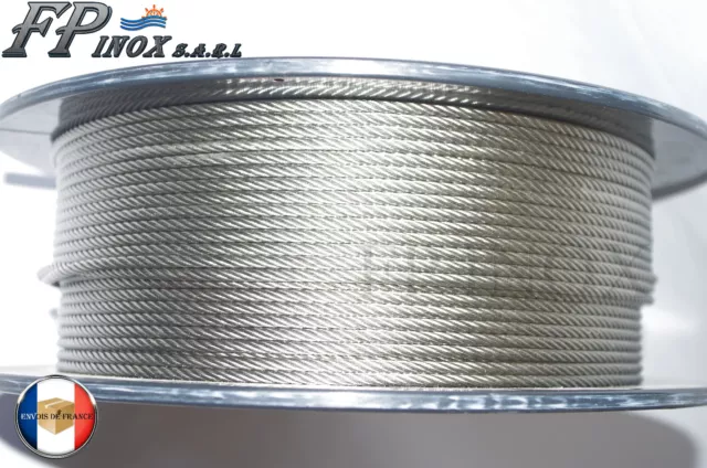 Rouleau de 100M Cable 4mm inox 316 7x19 Soit 133 Fils inox A4