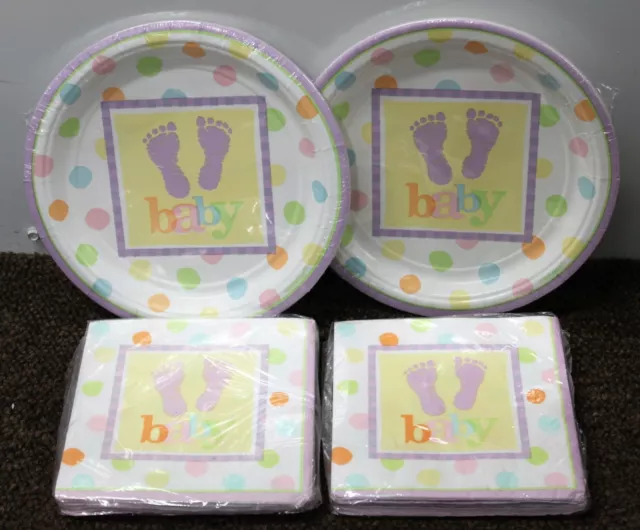 4-SET BABY SHOWER DESSERT SET for 16 Paper Plates Napkins Party Cake Tea NEW