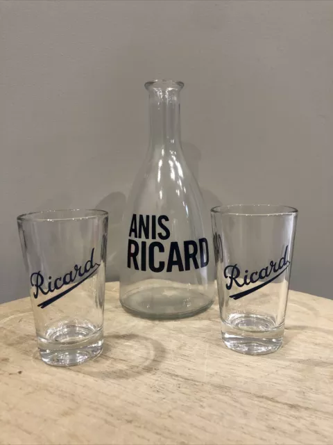 2 carafes Anis Ricard et 8 verres Ricard collector année 60