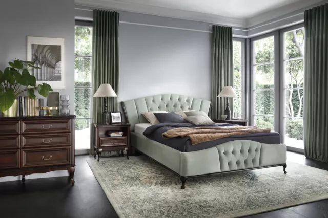 Lit Chambre à Coucher Set Chesterfield Luxe Lits Meuble 2x Table de Chevet 3tlg