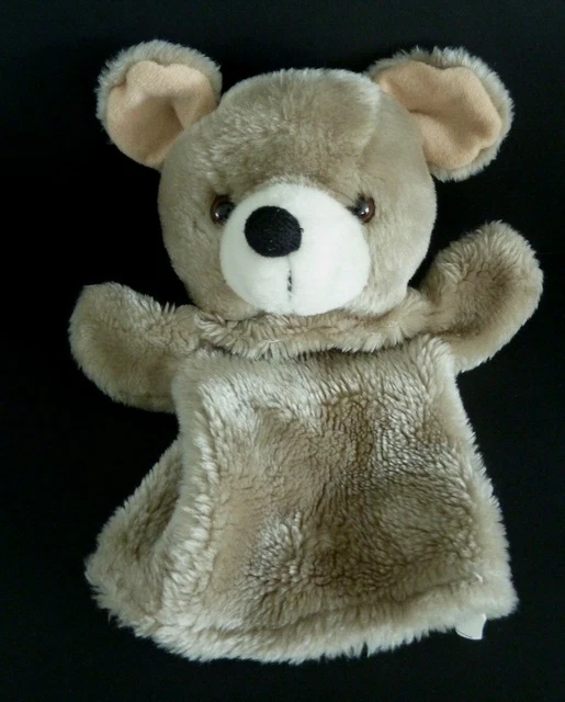 26. Doudou Plat Marionnette Cmp Souris Fourrure Gris Nez Noir  - Excellent Etat