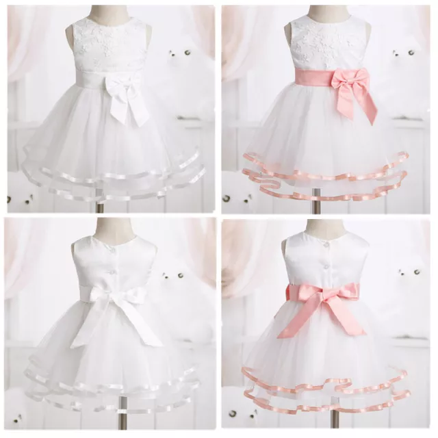 UK Baby Girls Flower Princess Tutu Dress Wedding Christening Party Baptism Gown