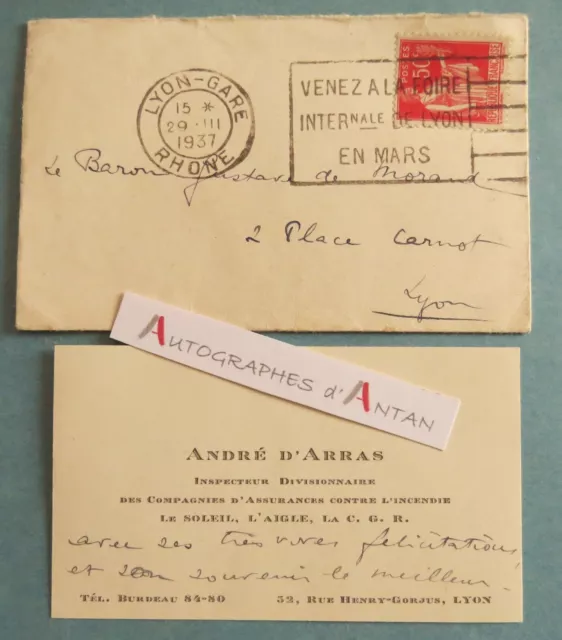 ● cdv André d'ARRAS 1937 à la famille de MORAND à Lyon - Noblesse Assurances CGR