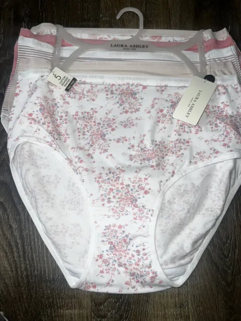Laura Ashley Womens Brief Underwear Panties Floral 5-Pair Cotton Blend (GH)  ~ M