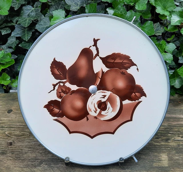 Antiguo Plato de Tarta para Montaje en Metal Tema Fruta Decoración Rociadura Art