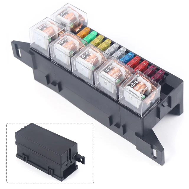 11WAY RELAY FUSE Box 6 Relays 11 Fuses Holder Block w/ Pins 12V 80A